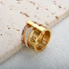 Three Layers Roman Numerals Ring for Women Luxury 14k Yellow Gold Rotatable Crystal Finger Rings Female Wedding Trendy Jewelry