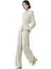 H Han Queen Autumn Ockupation 2 -stycken kostym Elegant långärmad topp Simple Wide Leg Pants Korean ol Casual Set 240315