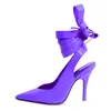 Dress Shoes Pointed-Toe Ladies Cross-Lace Sexy High-Heeled Brand Spring And Autumn Simple Bare Feet Lace-Up 43