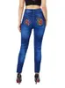 Jeans femininos CUHAKCI chama impressão ultra-fino adequado para jeggings azuis mulheres calças lápis casuais elásticas bolso falso jeans exercício yoga pernasL2403