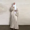 Vêtements ethniques Caftan Abaya Femmes Robes 2024 Printemps / Été Arabe Musulman Femme Mode Couleur Solide Manches À Bulles Lâche Robe Robe Robe