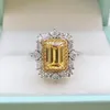 Cluster Rings 100% 925 Sterling 6 9MM Silver Emerald Cut Citrine Created Gemstone For Women Wedding Bands Engagement Ring284S