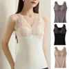 Women's Tanks Anti-static Vest Floral Embroidery Thermal With Lace Patchwork Padded Pullover Slim Fit Sleeveless For Fall