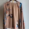 Женские блузки 2024, весенняя женская блузка с цветочным принтом в китайском стиле, женская блузка с круглым вырезом и рукавами-фонариками, винтажная элегантная рубашка