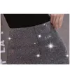 Zwarte Hoge Taille Elastische Shorts Vrouwen Streetwear Zomer Volledige Diamanten Glanzende Casual Mode Slanke Vrouwelijke Tas Hippe Broek 240322