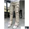 Calças de brim masculinas Mens Street Fashion Ins Elastic Denim Straight Leg Calças Drop Delivery Vestuário Roupas Dhhaq