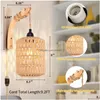 Beveiligingsverlichting Plug-in wandkandelaars Set van twee Hand Rotan Boho Lamp met koord Geweven Decor Hanglampen Drop Delivery Lights Outd Dhyqw