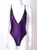 Women's Swimwear Womens Sleeveless Shiny Deep V Neck Bodysuit High Cut Monokini One-Piece Swimsuit Cross Back Adjustable Straps Leotard