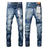 Męskie dżinsy fioletowe marka fioletowe dżinsy dżinsowe spodnie z trudnymi spodniami niebieskie farba Slim Fit Modne spodnie