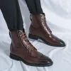أزياء جديدة من الدانتيل حذاء دراجة نارية أحذية الرجال الجلدية الفاخرة على الطراز البريطاني الرجال لباس مارتن أحذية الشتاء الأحذية التجارية الأسود