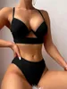 Women's Swimwear Red Sexy Bikinis Solid Color Female Swimsuit Swimming Bathing Suits Brazilian Bikini Set Beach Wear Bather Pool