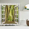 Douchegordijnen Landschap Buiten Het Raam 3D Print Waterdicht Gordijn Met 12 Haken Polyester Stof Thuis Badkamer 180x180CM