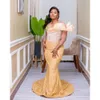 Gouden Arabisch Aso Ebi Mermaid Prom Dresses kristallen Sexy avond Formele feest tweede receptie Verjaardag verlovingsjurken Jurken zj