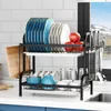 Kitchen Storage 2 Tier Cutting Board Holder With Drainboard Dish Drainer 4 Hooks Household Tray Box Basket Large Capacity For Countertop