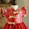 Robes de fille de fleur imprimé rouge doux robes d'anniversaire de fille jupe de fête fille robe de tous les jours vêtements de fête pour enfants SZ 2-12 D322106