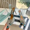 Aquazzura Slingback Pumps Heels Womens Sandals مصممي الكعب 100 ٪ من الجلد الوحيدة البلورية PVC و Metallic Lea Party Sexy مع حجم الصندوق EU35-EU42