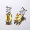 Stud Earrings Simple And Elegant Square Cubic Zirconia Bling Yellow CZ Dangle Luxury Women Wedding Engagement Jewelry