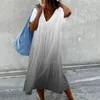 Casual Dresses Ladies Gradient Color Loose V Neck Short Sleeve Dress Beach Long Cap Sequin