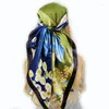 Halsdukar Summer Luxury 90x90cm Silk Hijab Design Beach Headscarf 2024 Women Sunscreen Fashion for Model Square Shawls