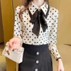 Womens Elegant Fashion Polka Dot Bow Chiffon Shirts Office Lady All-match Blouses Loose Chic Casual Blouse Female 3XL 240322