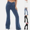 Kadınlar kot kadın denim jean yüksek esneklik antibakteriyel v bel alevlendi katı pantolon cepleri vintage rahat spor jogger pantolon