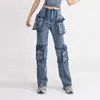 Jeans en broeken voor dames 2024 lente nieuw modieus ontwerp met patchworkzakken, hoge taille, rechte pijpen