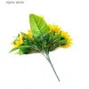 Finto floreale verde girasole artificiale bouquet fiore di seta margherita fiore artificiale fai da te pianta di supporto giardino di famiglia tavolo di nozze decorativo Y240322