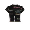女性のTシャツアンジャマノールグラフィックブラックトップアウト半袖クロップトップスゴミY2K 2000Sストリートウェア女性用のトレンディな服D66-BD10