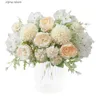 Faux Floral Verdure 1 PC Fleurs Artificielles Pas Cher Soie Hortensia Décorations De Noël pour La Maison Garden Party Mariage Accessoires De Mariée Faux Pivoine Y240322