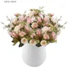 Finto floreale verde autunno fiore artificiale rosa seta sposa bouquet fiori finti giardino festa casa decorazione fai da te piccola composizione di matrimonio bianco Y240322