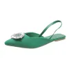 Sandały nowe buty damskie Wskazane palce palecowe nagie zielone buty diamentowe niskie obcasowe buty z randkami Sandały 2023