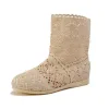 Stövlar 2022 Nya sommarstil Stövlar Kvinnor Cutouts Fashion Shoes Sticked Short Lace Boot Spring Ankle Botas Storlek 3541 i 8 färger