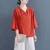 Roupas étnicas Algodão Linho Top Vestido de Verão Retro Estilo Chinês Moda Tradicional Manga Longa