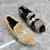 Casual Shoes 2024 Women Flats Slip-on Winter Warm Loafers Real Plush Espadrilles Lady Driving Platform Moccasins Crystal