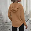 Kadınlar için Kadın Hoodies Sweatshirtler 2024 Bahar V yaka bayanlar Düz renkli çizim kazakları moda uzun kollu üst sweatshirt