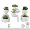 Decorative Flowers Succulents Plants Artificial Potted 3Pcs Small Greenery In Ceramic Pot For Living Room