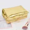 保管バッグPUレザーゴールドカラー化粧品バッグ旅行メイクアップ女性のための女の子のためのトイレタリー財布メイクアップケース
