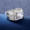 خاتم الزركون الفضية الفاخرة الفاخرة للرجال للرجال كلاسيكي خاتم الزواج من الماس.