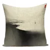 Pillow Ancient Chinese Art Velvet Cover 45x45cm Home Decoration Polyester Linen Ink Painting Pillowcase Sofa Nordic E2319