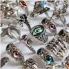 Cluster Rings Bk Lots 50Pcs/Lot New Mix Punk Rock Sier Alloy Ring For Men Women Retro Animal Eyes Snake Fashion Wholesale Pa Dhgarden Dhcga