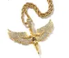 Hip Hop Gold Plated Iced Out Zircon Wing Star Pendant Necklace for Men Rapper Jewelry Gift