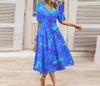 Casual Dresses Women's Dress 2024 Spring Lantern Sleeves V-Neck Bohemian Flower Print High midje Slim Fit Maxi A-line kjol