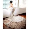 Vestido de novia con cuentas árabe Aso Ebi cristales encaje Halter sirena mangas largas vestidos de novia vestidos ZJ es