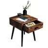 Stół Tianlang z 1 szufladą, odpowiedni do sypialni, stolików przemysłowych, małych stolików końcowych w salonie, stabilne drewniane nogi stolik, brązowy LJET001A
