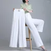 Calças femininas moda coreana perna larga mulheres verão elástico cintura alta elegante baggy pantalones doce cor mãe escritório trabalho calças