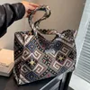 Abendtaschen Youda Stil Baumwollstoff Umhängetasche für Frauen Diamantgittermuster Handtasche Große lässige Kapazität Shopper Tote