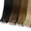 Extensions Toysww Straight Pu Skin Weft Hand bunden tejp i lim Virgin Human Hair Extensions 16 "24" 40pcs Invisible Seamless Tape in