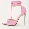 Sandals 2024 Women Pink Stiletto High Transparent Heels Rivet Thin Band Zipper Decoration Special Fashionable Style