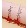 Boucles d'oreilles pendantes longues franges creuses, bijoux pentagrammes F19D