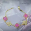 Cleef Van Four Leaf Clover Bracelet bangle vanly Clefly Live streaming of new Lucky Grass Pink Rose Diamond Female Senior